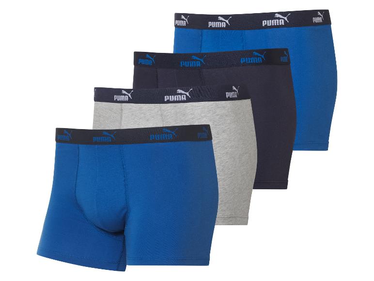 Trois boxers Puma : bleu, gris et marine.