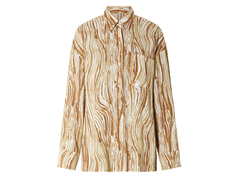 Une chemise blanche à manches longues avec un motif ondulé marron.