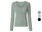 Dames T-shirt met lange mouwen en knopen, verkrijgbaar in drie kleuren.