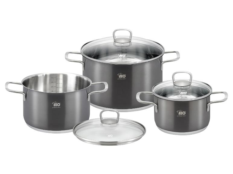 Drie ELO-kookpotten met glazen deksels.