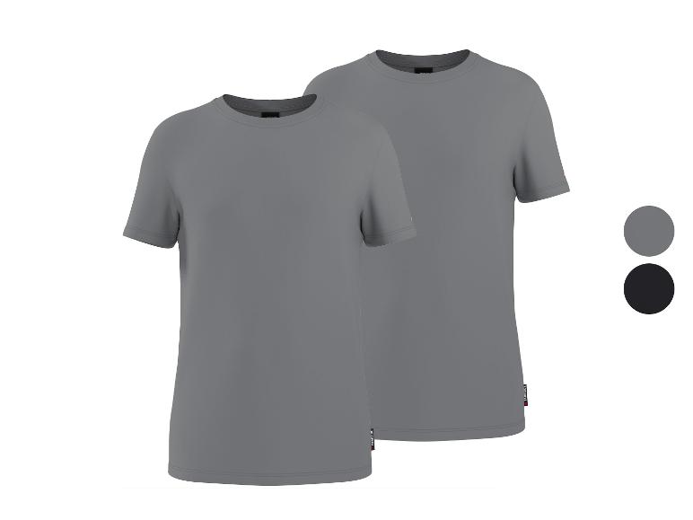Lot de deux t-shirts gris et noir pour hommes, avec des échantillons de couleur.