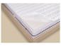 Wit matras met open rits die de binnenste schuimlaag toont, op een houten bedframe.