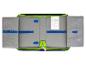 Trousse ouverte avec compartiments pour fournitures, bleu marine avec fermeture éclair verte.