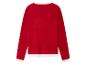Een rood gebreid trui met witte boorden