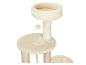 Arbre à chat beige avec plateformes en peluche et poteaux en sisal.