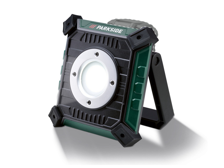 Een Parkside werklamp met een groot, rond licht