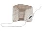 Beige verwarmingskussen met verstelbare band en afstandsbediening.
