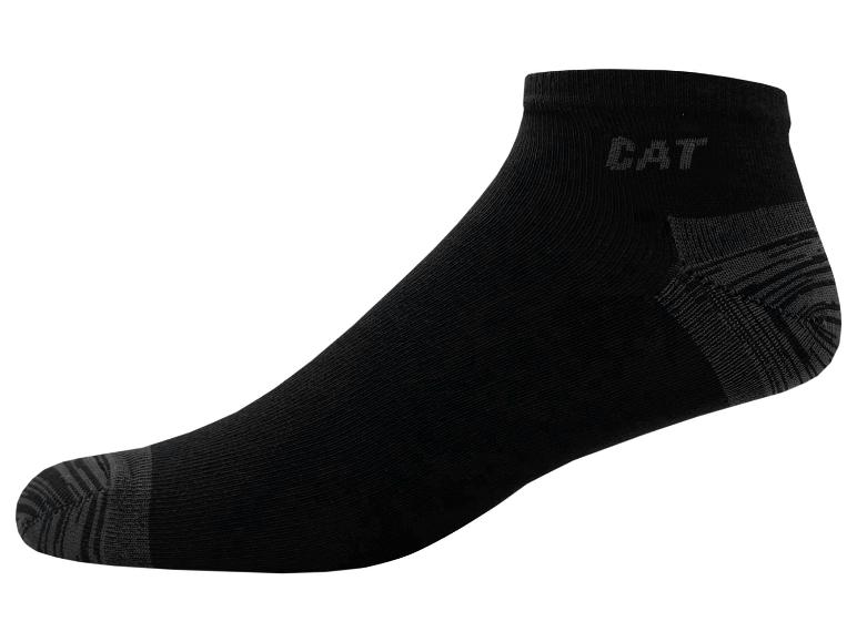 Een paar zwarte CAT sokken met een grijs accent.