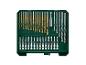 Set boorbits en schroefbits in een groene koffer.