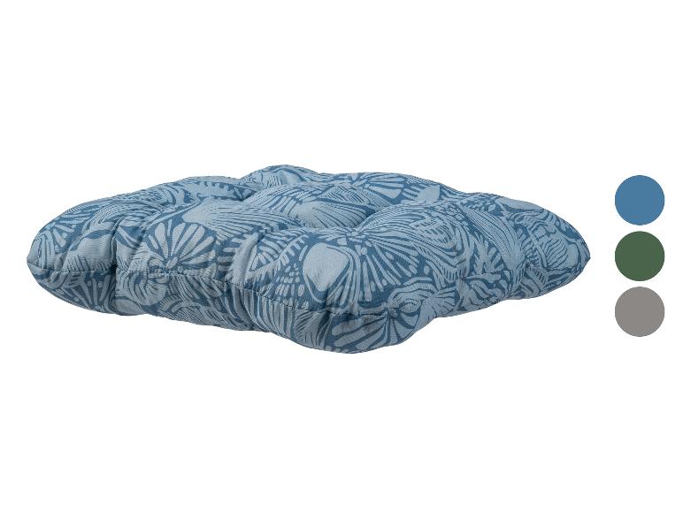 Blauw gedessineerd getuft zitkussen met kleurstalen