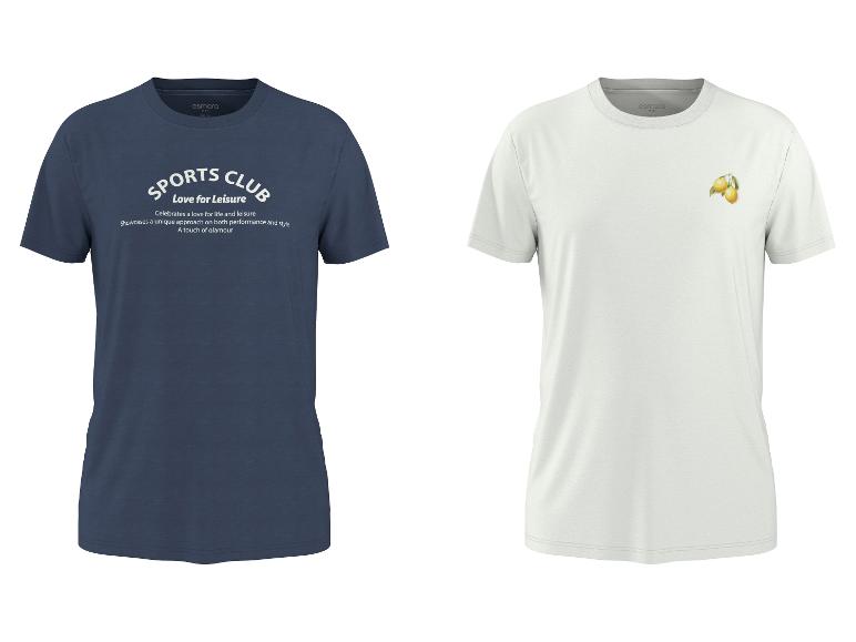Deux t-shirts homme : un bleu avec le texte « SPORTS CLUB Love for Leisure », un blanc avec un imprimé citron.