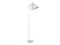 Un lampadaire blanc avec un abat-jour rond.