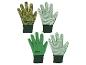 Tuinhandschoenen in drie ontwerpen: bladeren, groene stippen en effen groen.