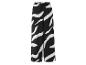 Wijde, zwart-witte broek met abstract patroon.