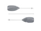 Twee grijze peddels met aluminium handvatten.