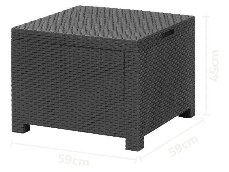 Boîte de rangement carrée en rotin synthétique gris foncé, 59x59x45 cm.