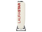 Een wit strijkplank met het Laurastar-logo.