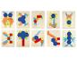 10 puzzles en bois avec des formes géométriques colorées représentant des animaux et des objets.