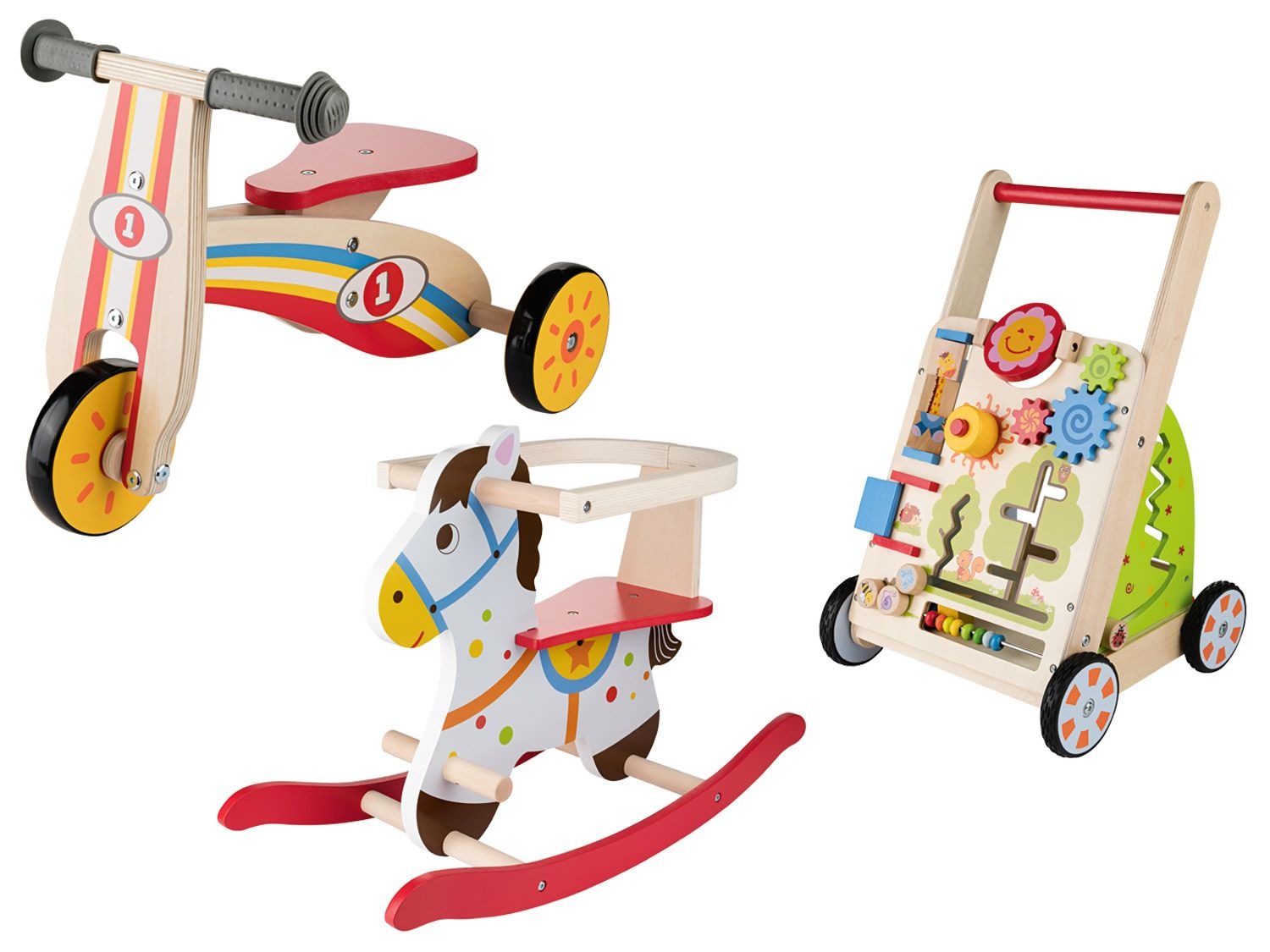 Playtive Junior Cheval A Bascule Chariot De Marche Ou Petit Velo Sans Pedale En Bois Lidl Be