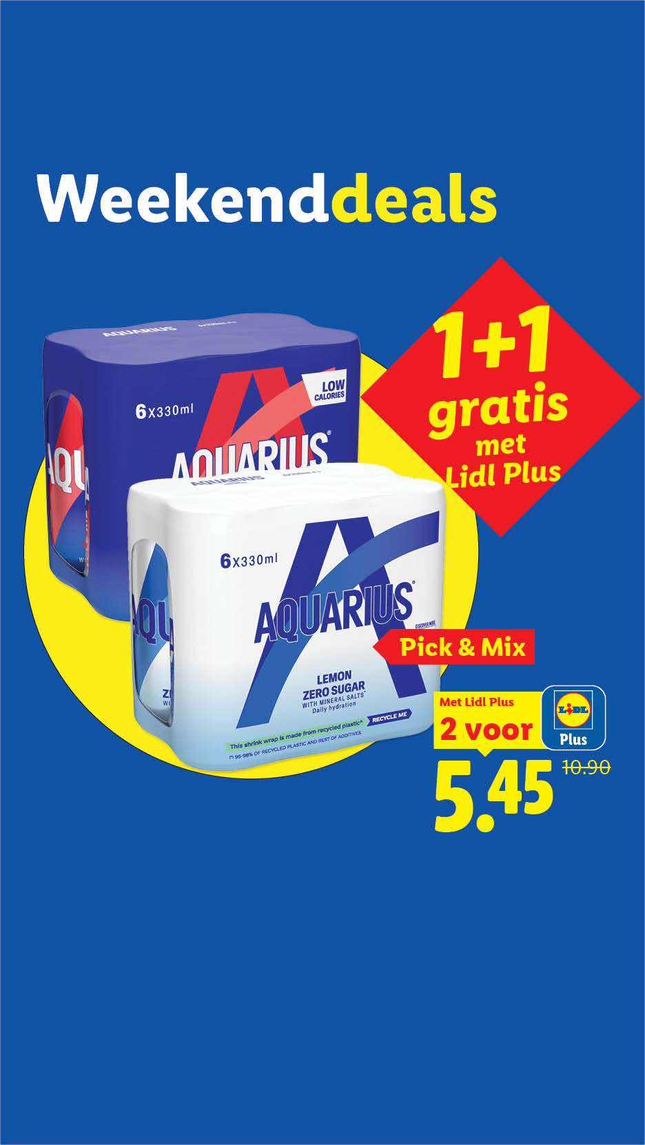 Twee verpakkingen sportdrank in de aanbieding 1+1 gratis met de klantenkaart.