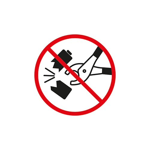 Verbod op het beschadigen van een batterij met gereedschap.