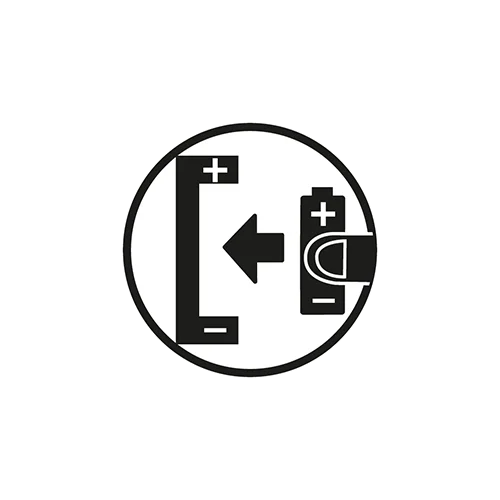 Batterij-invoegpictogram met positieve en negatieve polariteit.