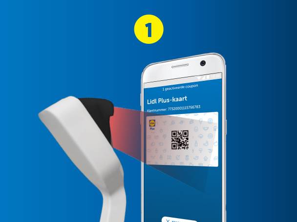 Lidl Plus-kaart en barcode scanner.