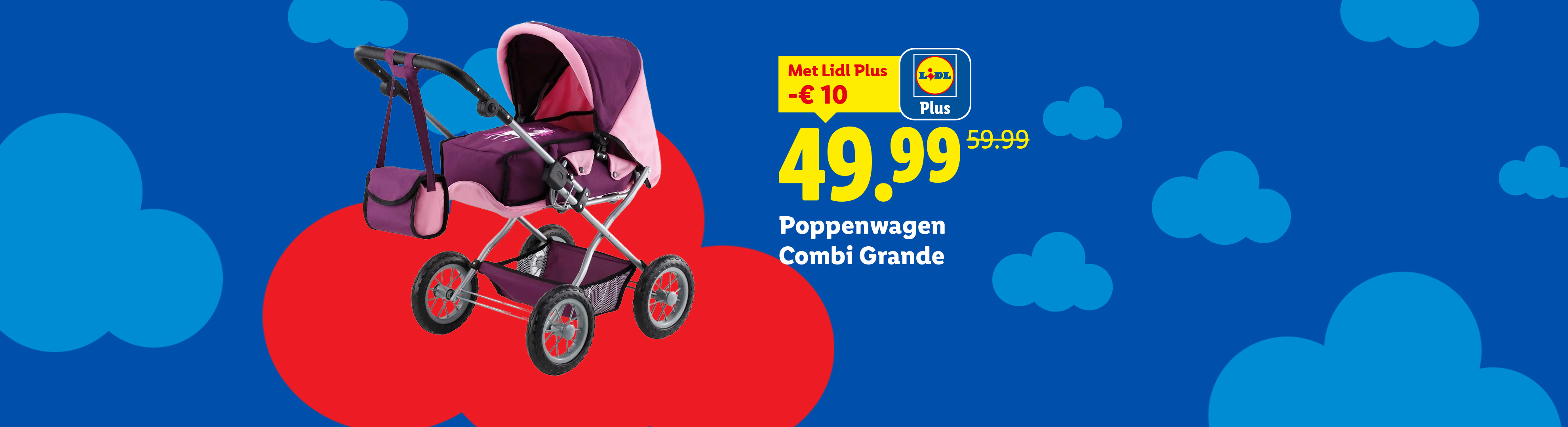 Lidl aanbieding: paarse poppenwagen Combi Grande voor €49,99, met Lidl Plus korting.