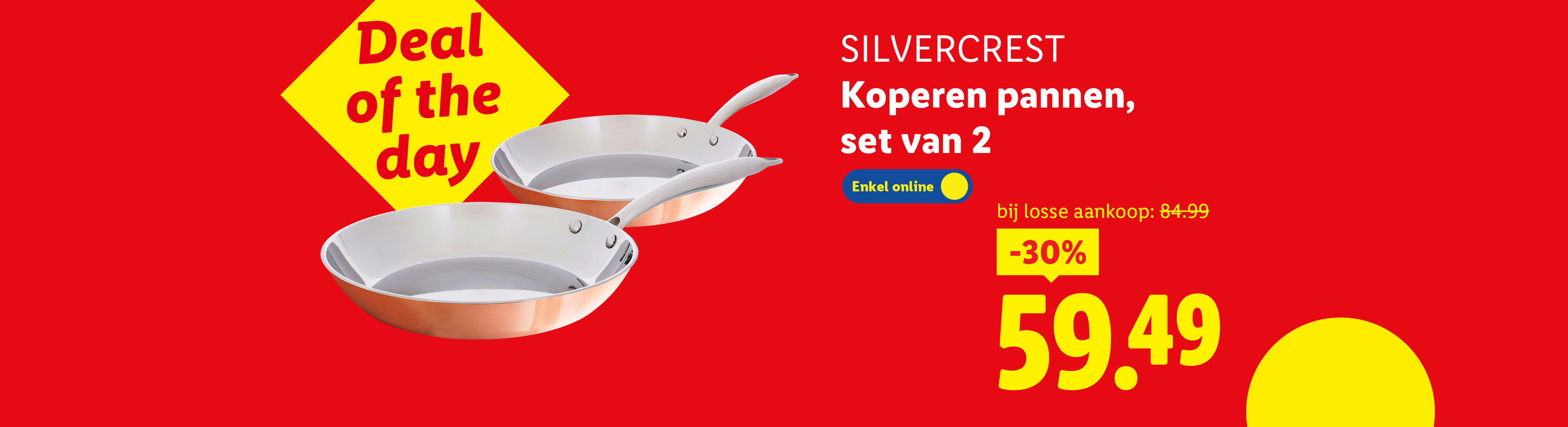 SILVERCREST koperen pannen set van 2, nu met 30% korting voor 59.49 euro.