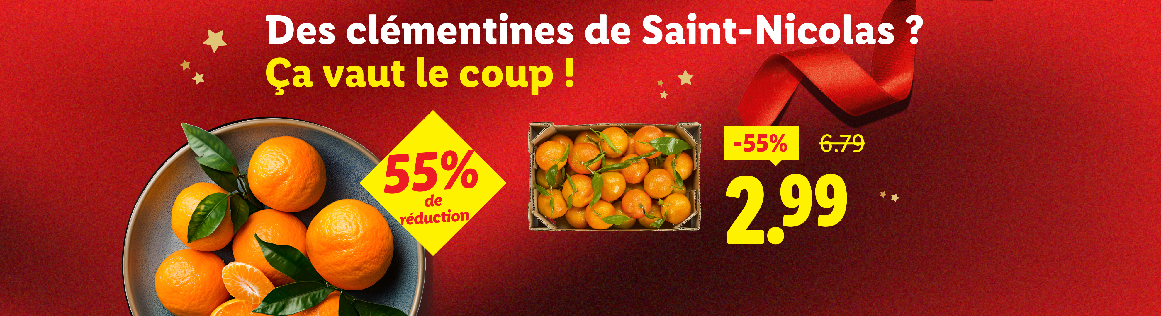 Offre Lidl : clémentines de Saint-Nicolas avec 55% de réduction, maintenant 2,99 €.