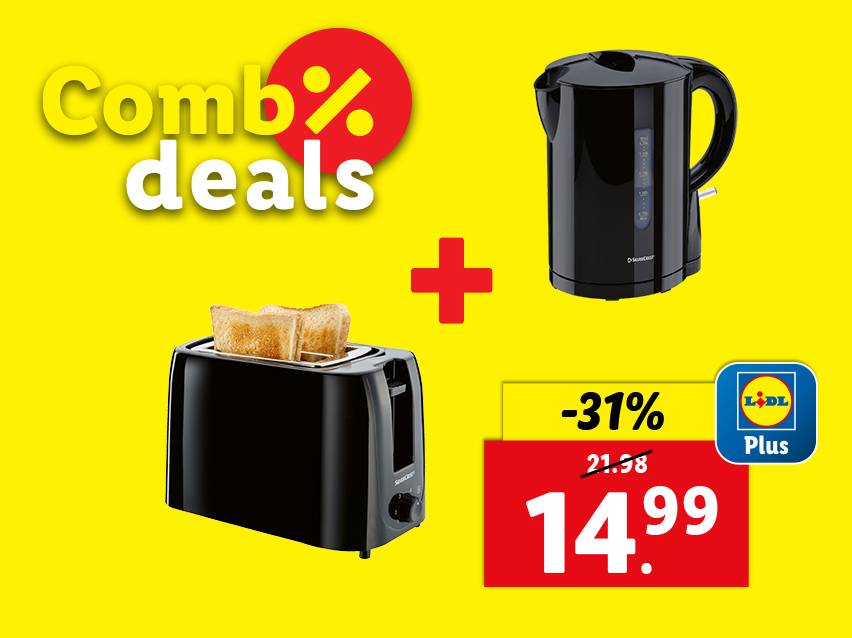 Lidl Plus aanbieding: waterkoker en broodrooster voor €14,99.