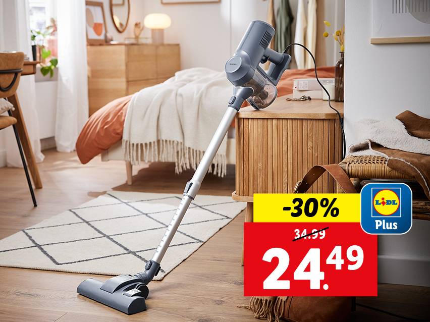 Lidl Plus aanbieding: draadloze stofzuiger voor €24,49 (-30%).