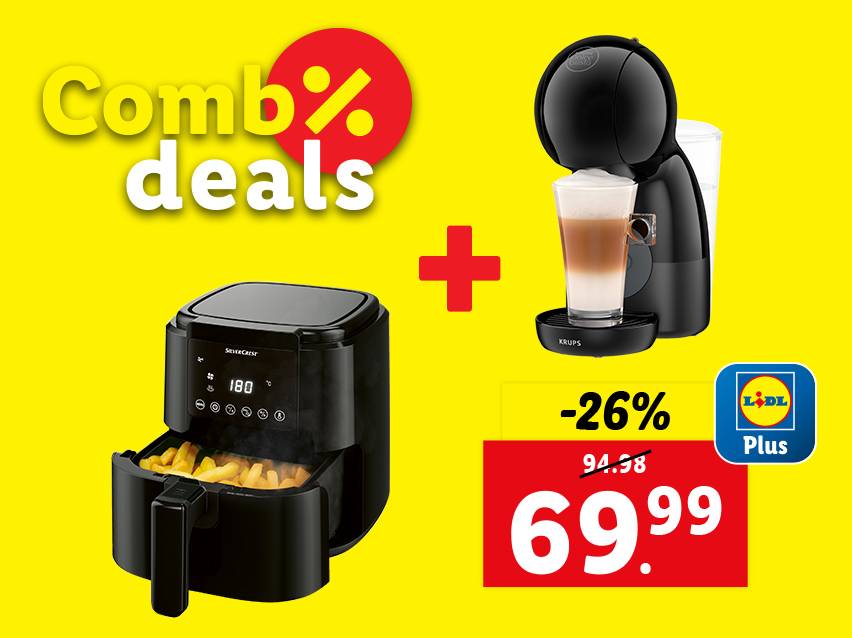 Lidl Plus aanbieding: Krups koffiemachine en SilverCrest airfryer voor €69,99.