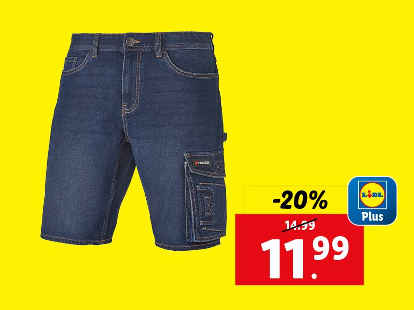 Parkside jeans shorts, 20% korting, nu €11,99 bij Lidl Plus.