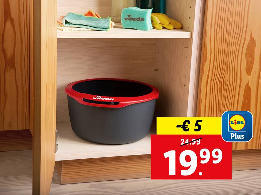 Vileda wasbak in een houten keukenkast, aanbieding van €19,99.