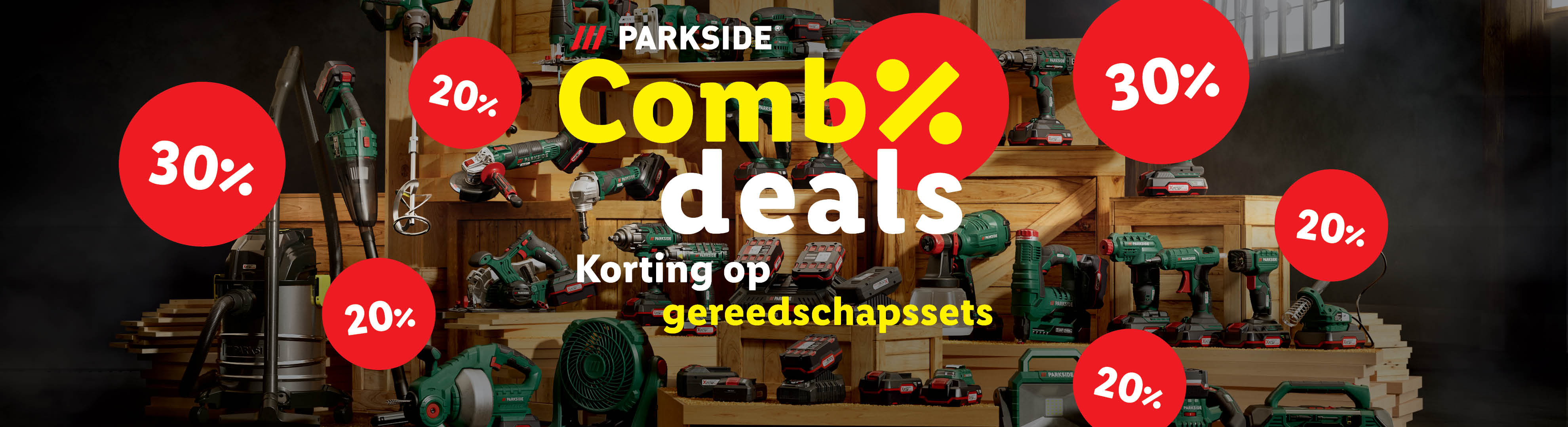 Diverse elektrische gereedschappen en accessoires met kortingen tot 30% op gereedschapssets.