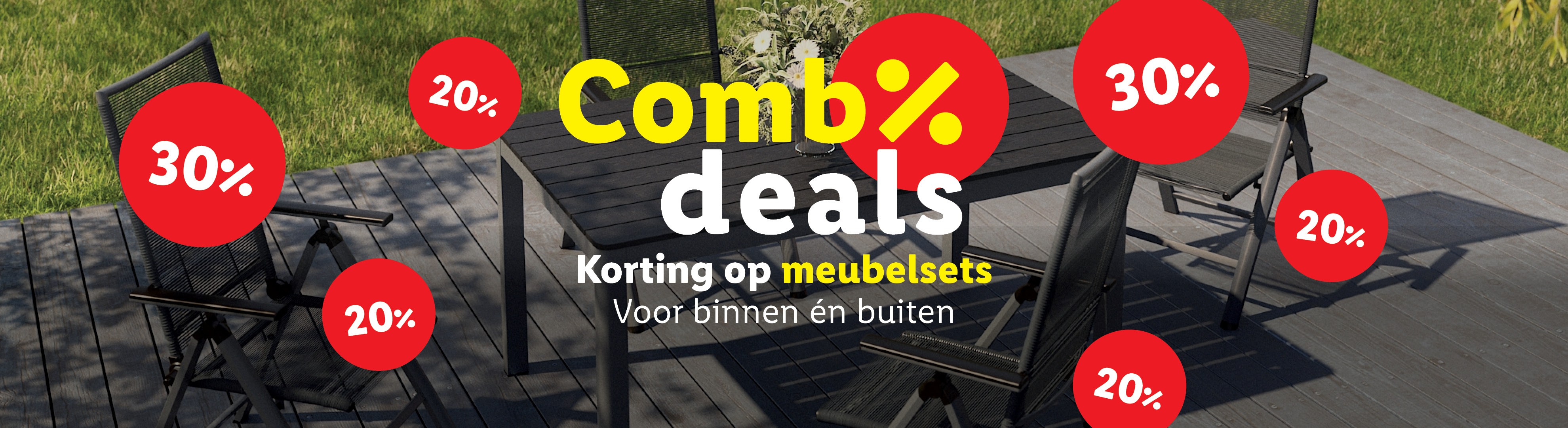 Tuinmeubelsets met 20% en 30% korting.