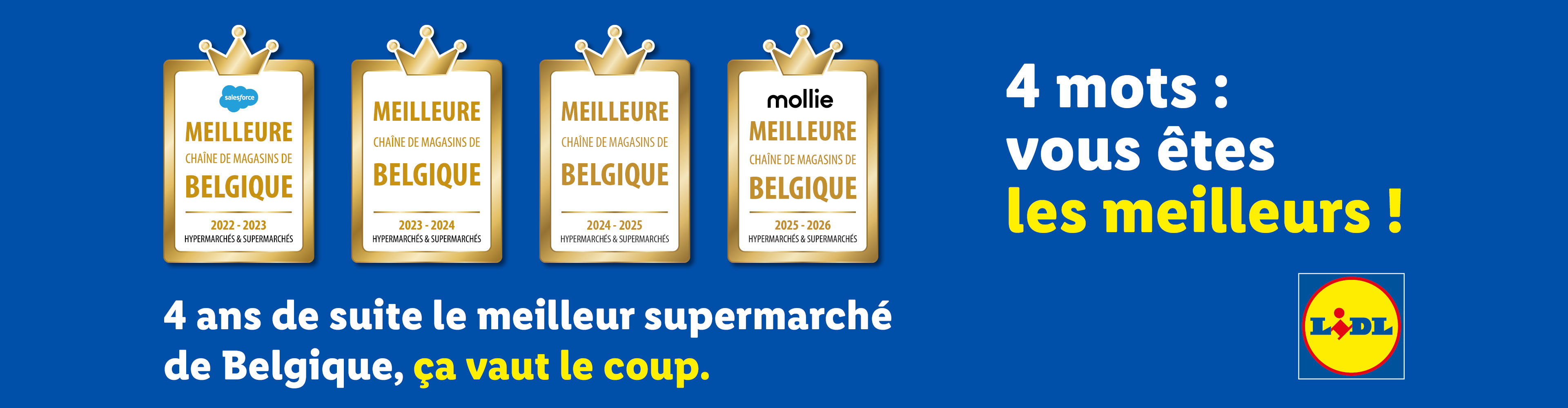 Lidl célèbre quatre années consécutives en tant que meilleure chaîne de supermarchés de Belgique.