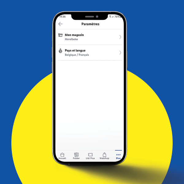 Paramètres app Lidl : magasin, langue.