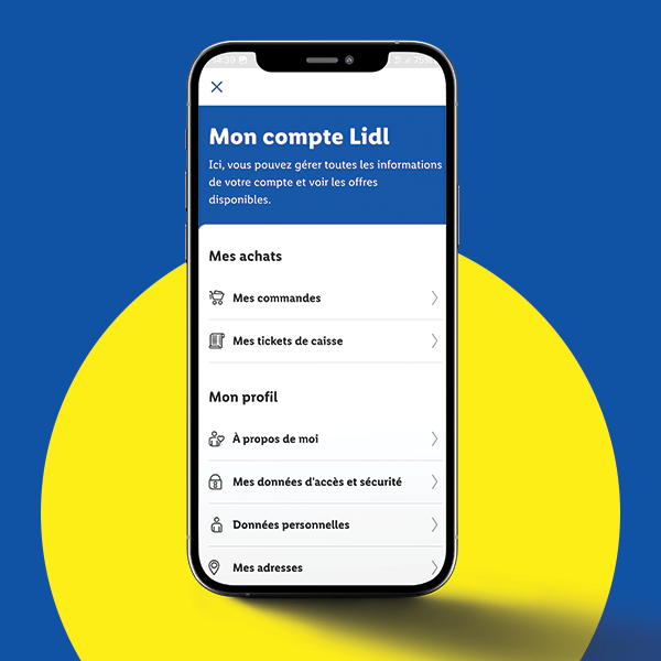 App Lidl : Gérez les commandes, reçus et informations personnelles.