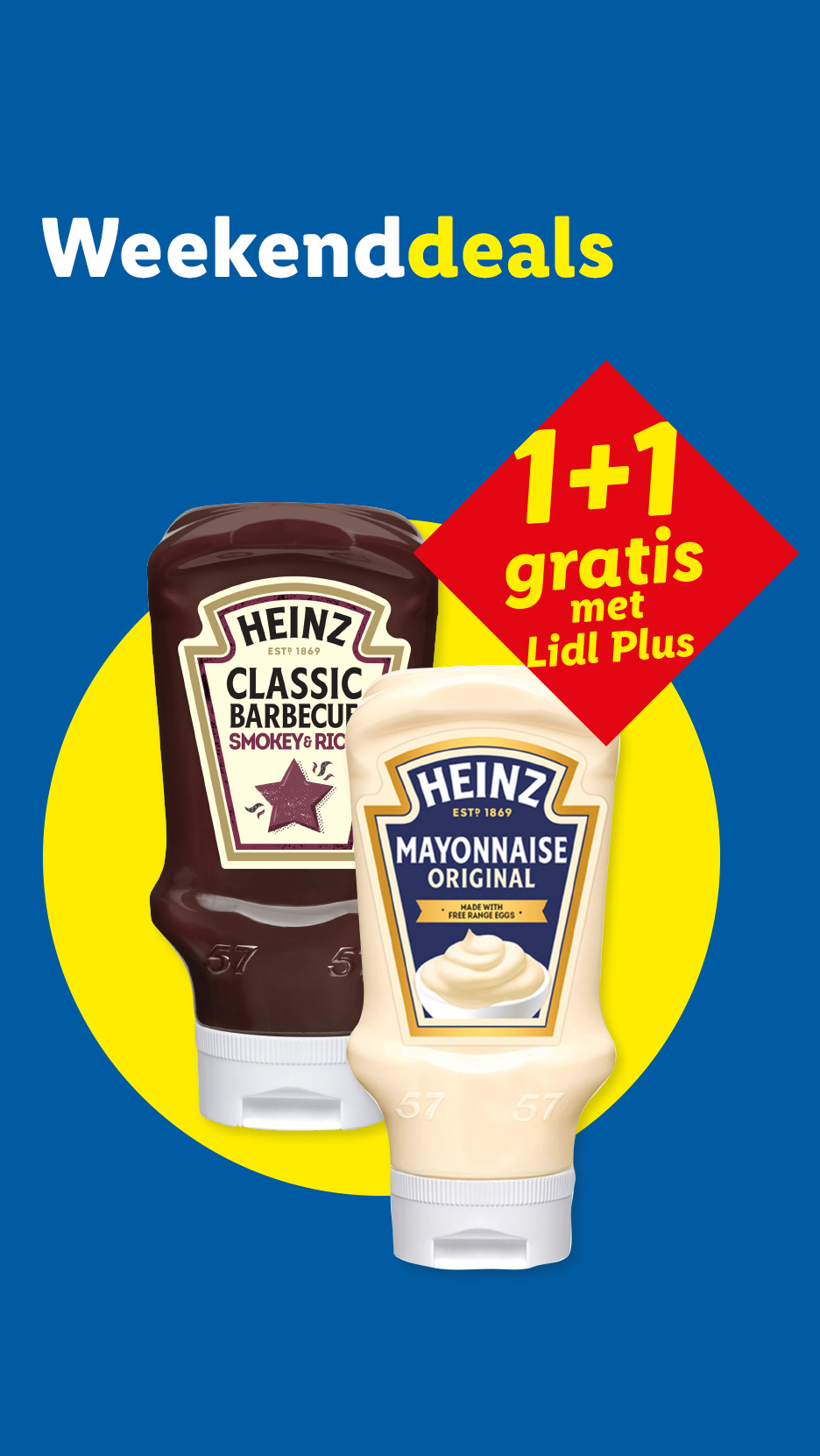 Weekenddeals: 1+1 gratis op barbecuesaus en mayonaise met Lidl Plus.