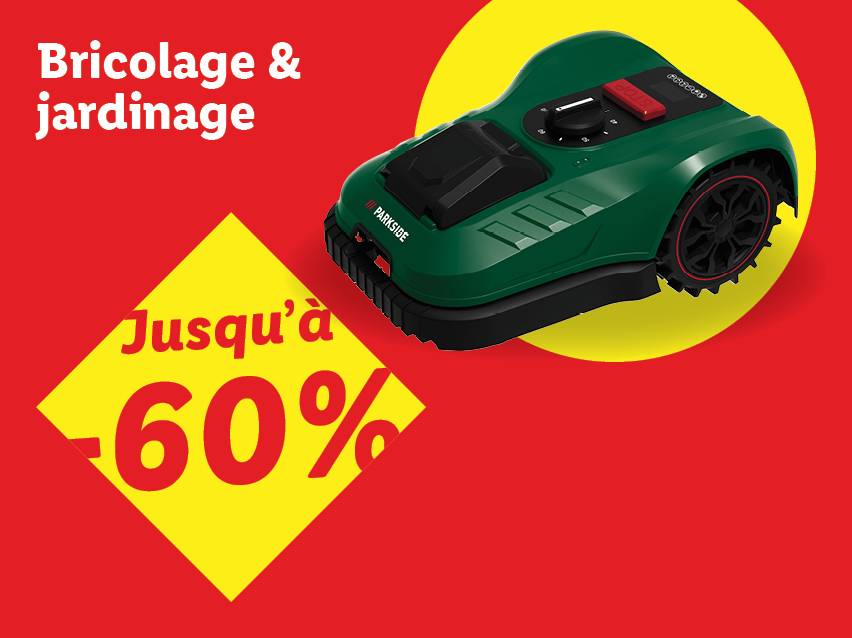 Articles de bricolage et jardinage avec jusqu'à 60% de réduction, dont une tondeuse robot.