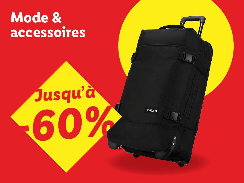 Sac de voyage noir à roulettes et poignée télescopique, avec une offre jusqu'à -60% sur la mode et les accessoires.