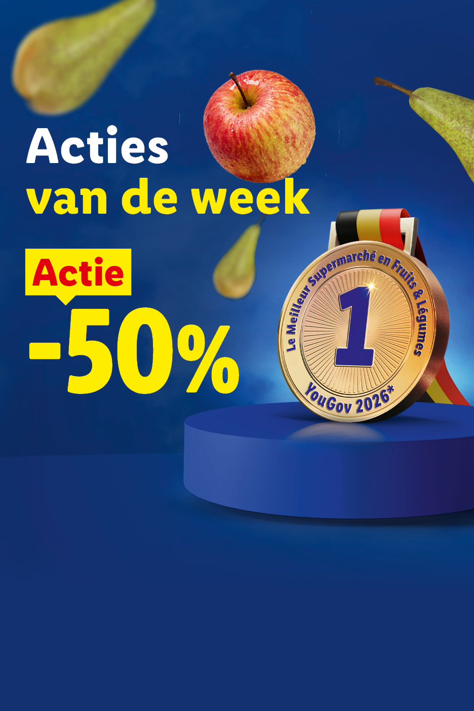 Promotie van de week met 50% korting op groenten en fruit.