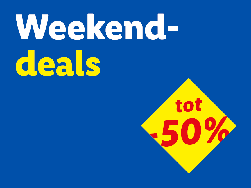 Weekenddeals met tot -50% korting.