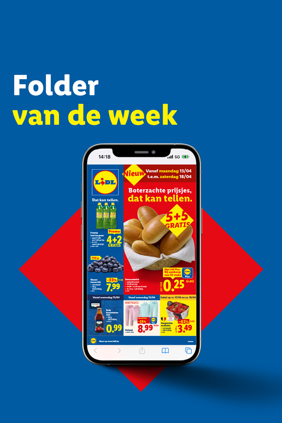 Lidl folder van de week met aanbiedingen voor broodjes, ijsthee, blauwe bessen en kleding.
