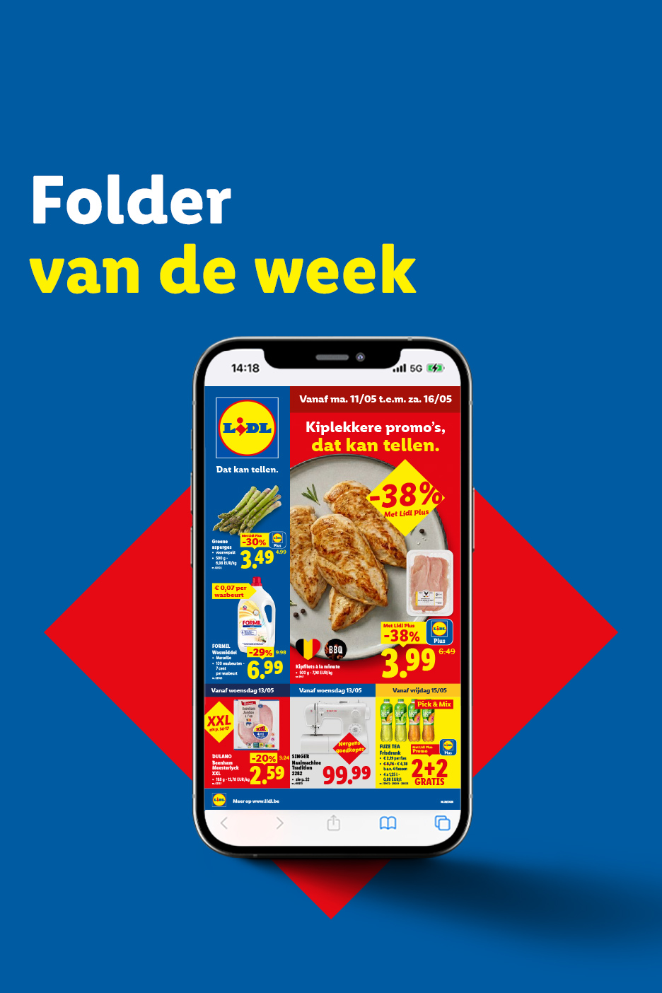 Folder van de week met promoties op kip, asperges en huishoudelijke producten.