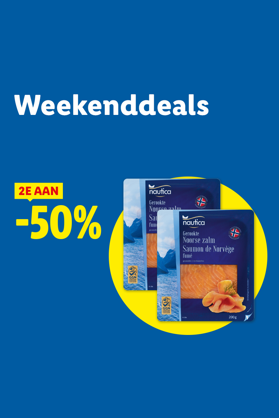 Weekenddeals: 2e product 50% korting op gerookte zalm van Nautica.
