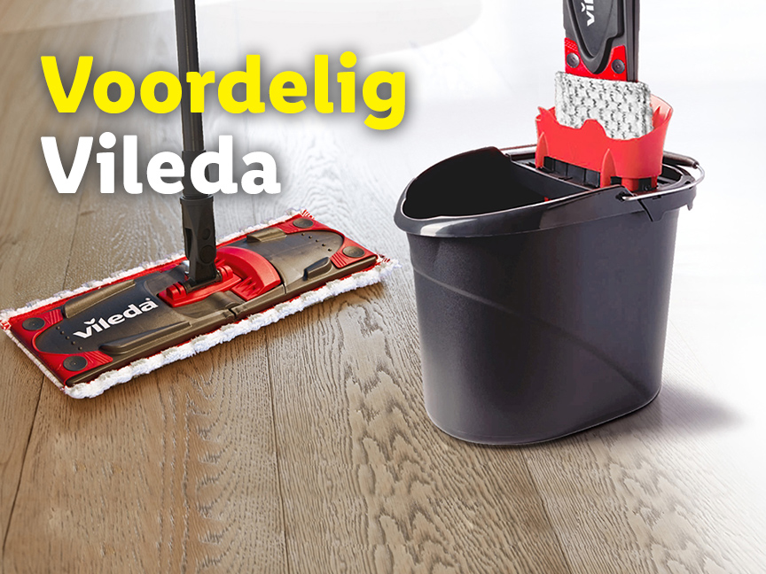 Voordelig Vileda dweilset met emmer op houten vloer