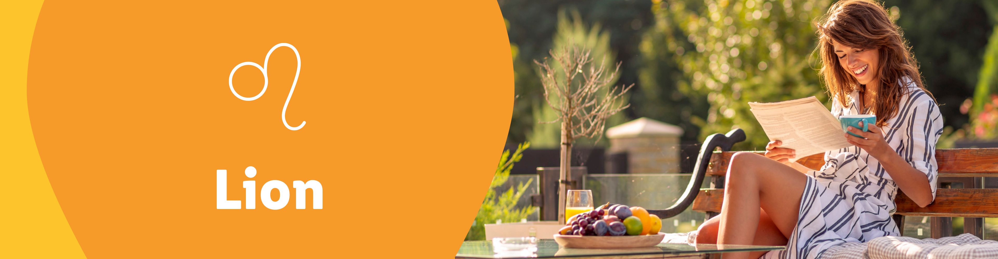 Signe astrologique Lion : Femme se relaxant avec un café et un journal.